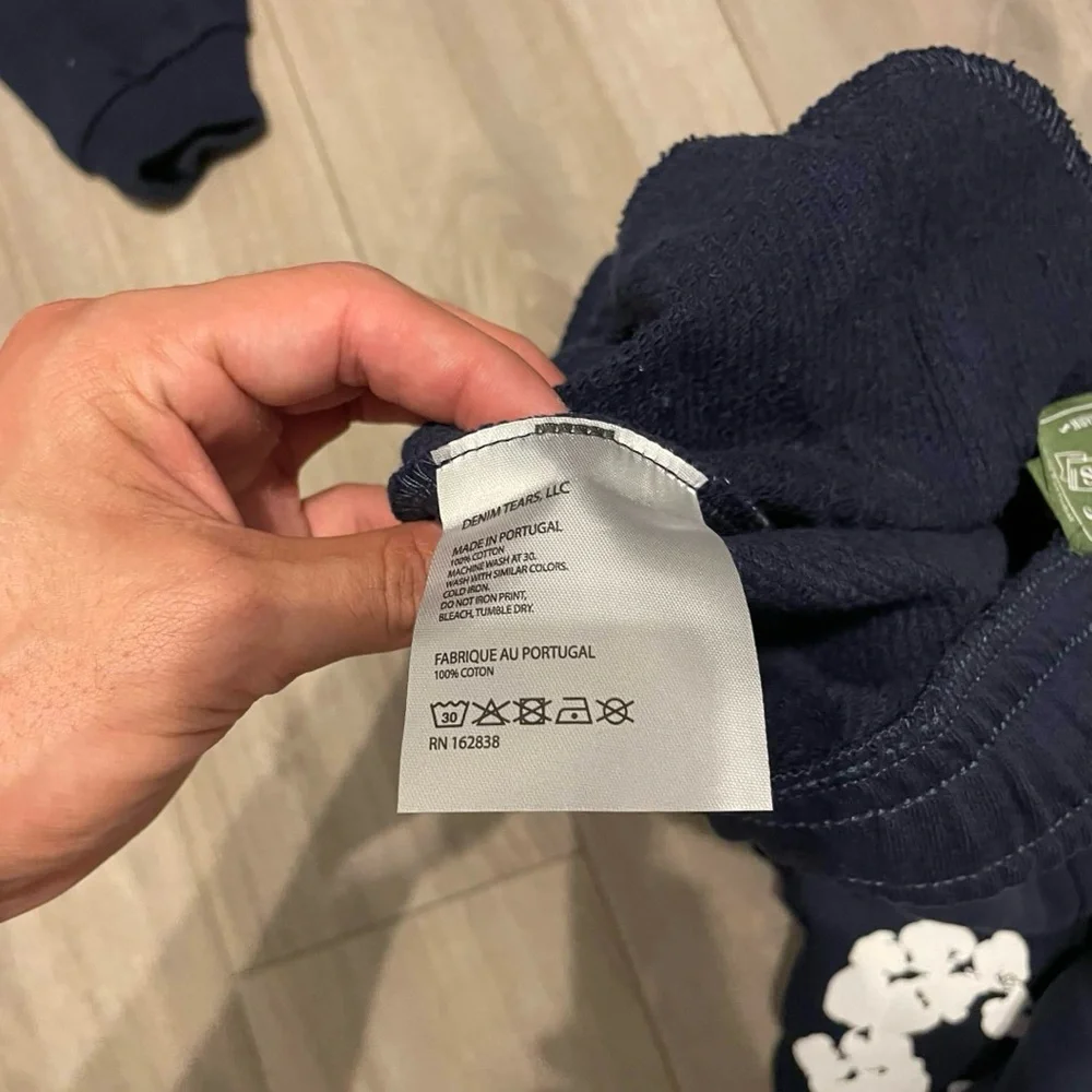 Xl Navy denim tears hoodie and sweatpants set cuffed